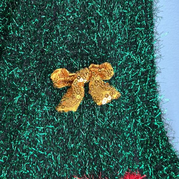 Blizzard Bay Tacky Christmas Long Sweater Vest Tinsel Green Red Embellishment M - Picture 6 of 9